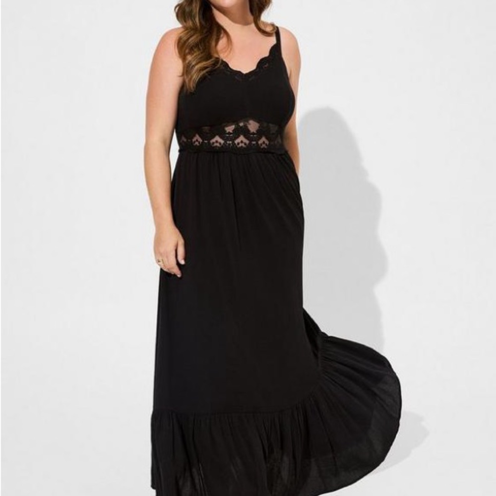 Torrid Maxi Washable Gauze Lace Inset Dress NWT! Size 1 (14/16).